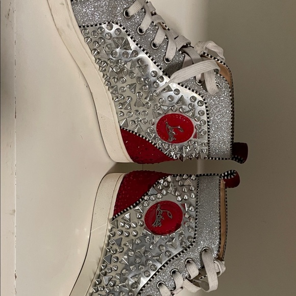 Christian Louboutin Silver and Red Spiked Sneakers - Picture 10 of 10